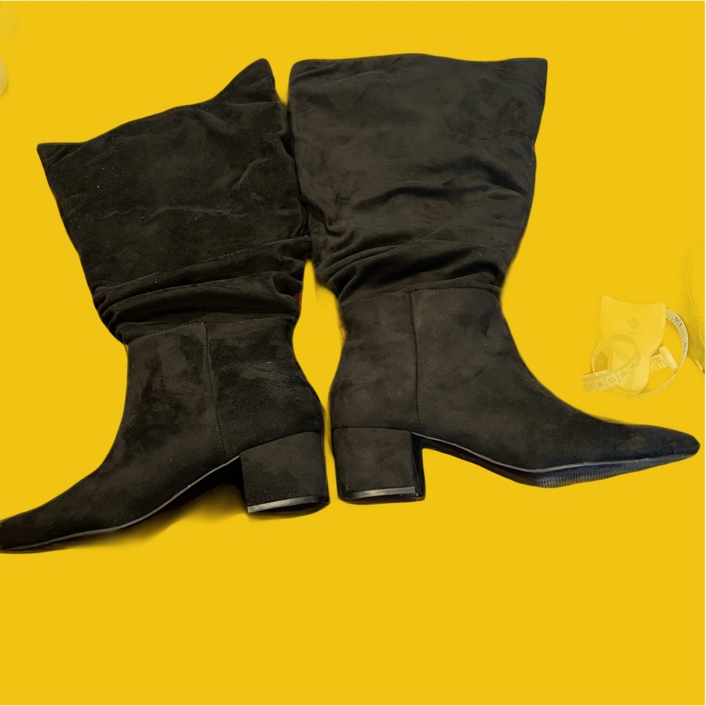 LANE BRYANT 11W Boots EUC Black Suede Tall High Heeled Boots- Size 11W
